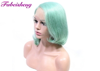 10A Grade Green Color Full Lace Wigs / 12 Inch Short Bob Wigs Human Hair