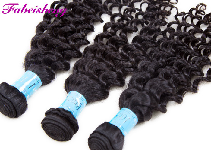 Soft Clean And Healthy Raw Deep Wave Human Hair Extensions Natural Black Color