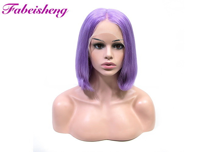 Lace Front Wig Purple Color 100% Human Hair Short Bob Wigs