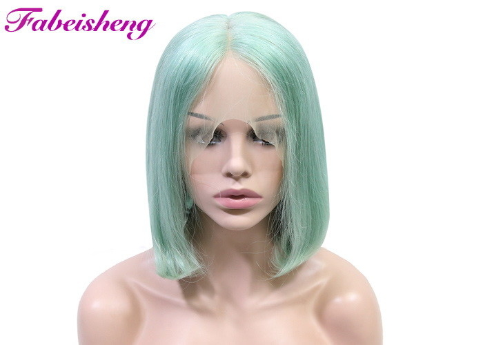 10A Grade Green Color Full Lace Wigs / 12 Inch Short Bob Wigs Human Hair